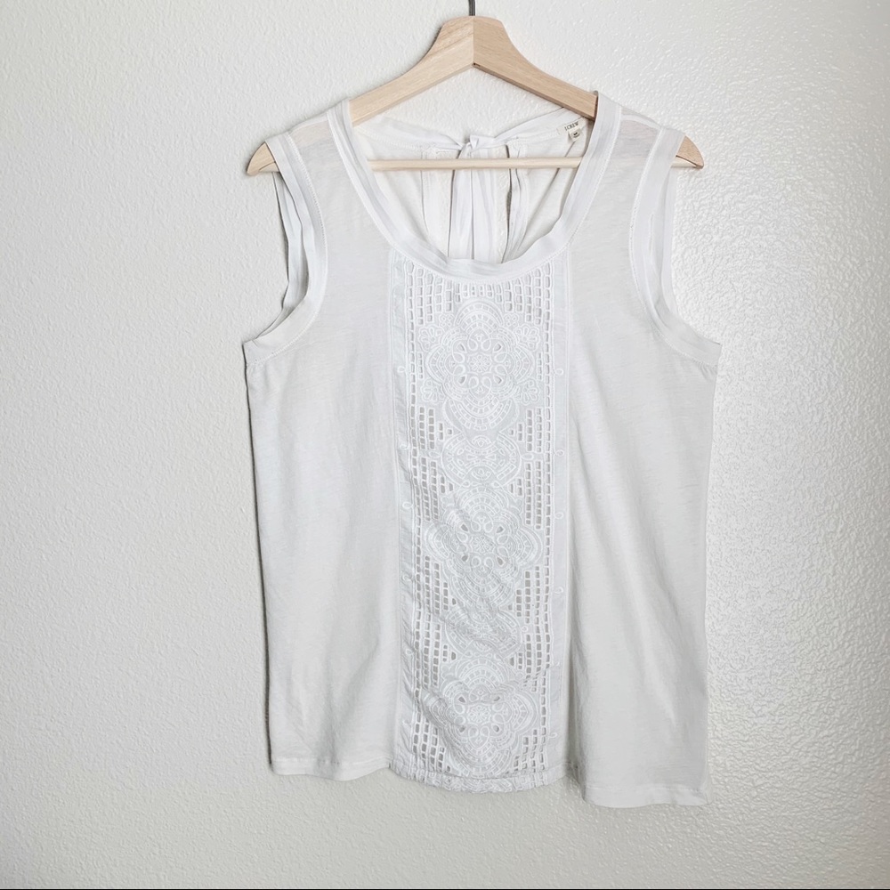 J. Crew Cream Embroidered Front Panel Blouse Sz M